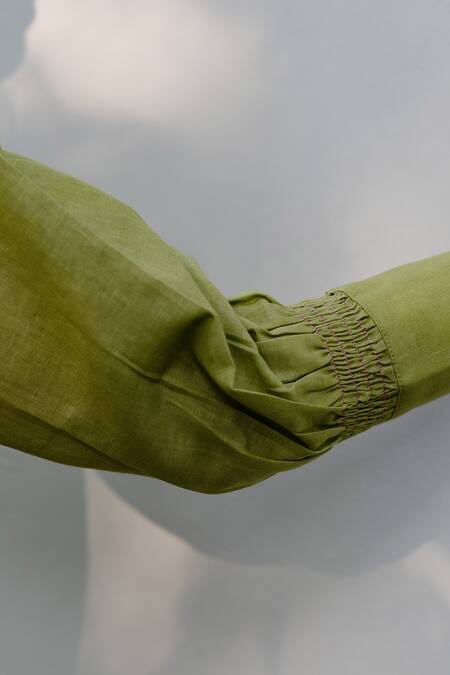 Shop_Prachi Kamat_Green Cotton, Linen Patchwork Round Neck Straight Kurta Set With Printed Pant _Online_at_Aza_Fashions