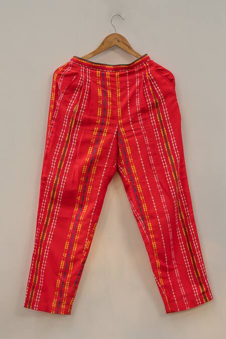 Buy_Prachi Kamat_Orange Chanderi, Muslin Embroidery Round Neck Portuguese Folk Anarkali Pant Set 