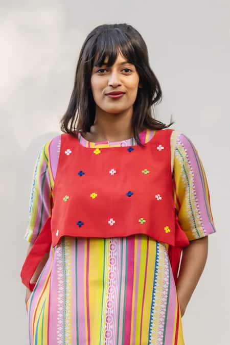 Prachi Kamat Multi Color Chanderi Embroidery Portuguese Folk Print Kurta Set With Jacket Online at Aza Fashions Prachi Kamat_Multi Color Chanderi Embroidery Portuguese Folk Print Kurta Set With Jacket _Online_at_Aza_Fashions