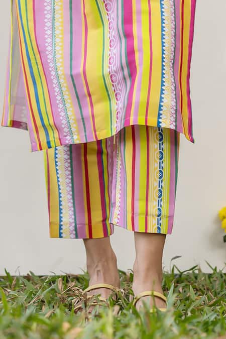 Buy Prachi Kamat Multi Color Chanderi Embroidery Portuguese Folk Print Kurta Set With Jacket Online at Aza Fashions Buy_Prachi Kamat_Multi Color Chanderi Embroidery Portuguese Folk Print Kurta Set With Jacket _Online_at_Aza_Fashions