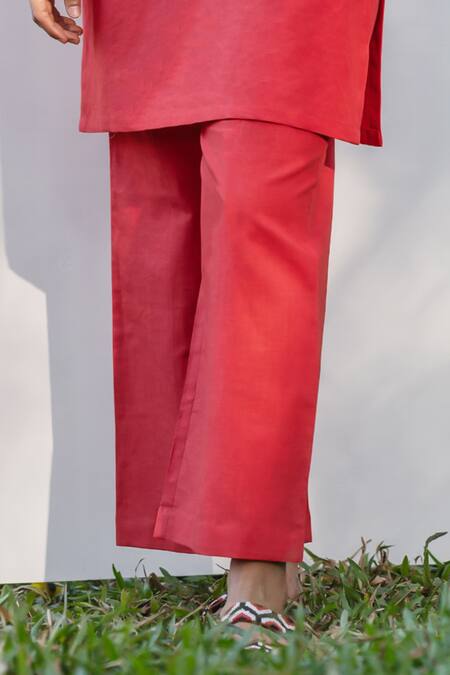 Buy Prachi Kamat Pink Cotton, Linen Collared Color Block Straight Kurta With Pant Online at Aza Fashions Buy_Prachi Kamat_Pink Cotton, Linen Collared Color Block Straight Kurta With Pant _Online_at_Aza_Fashions