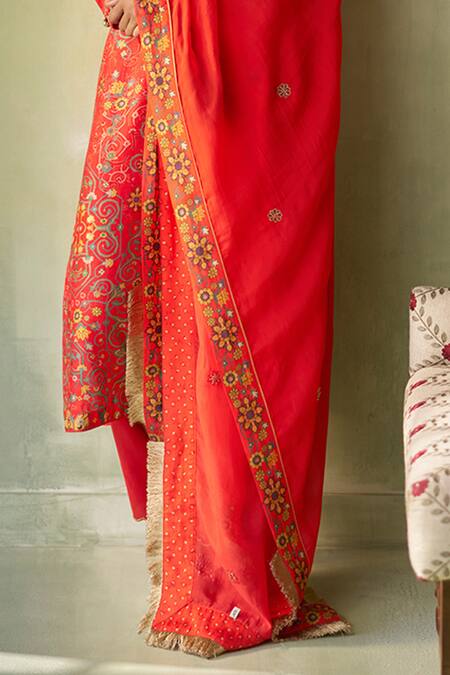 Buy Saundh Red Silk, Organza, Satin Embroidery, Bano Floral Mandala Print Kurta Pant Set Online at Aza Fashions Buy_Saundh_Red Silk, Organza, Satin Embroidery, Bano Floral Mandala Print Kurta Pant Set _Online_at_Aza_Fashions