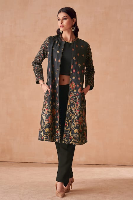 Saundh Raw Silk Floral Print Jacket 