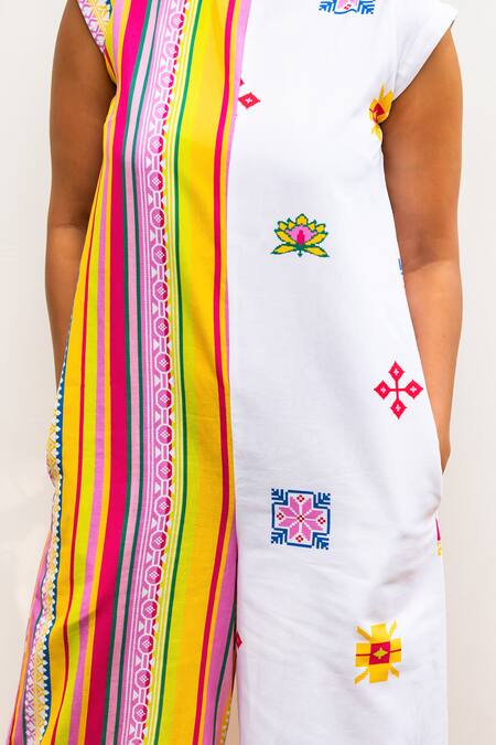 Prachi Kamat_Red Cotton, Linen Round Neck Portuguese Folk Print Jumpsuit _Online_at_Aza_Fashions