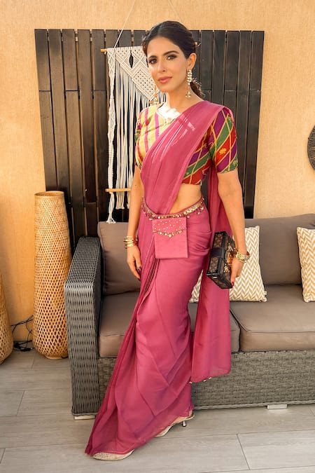Leela By A Multi Color Chanderi Ghungroo Border Embellished Pre-draped Saree Set 