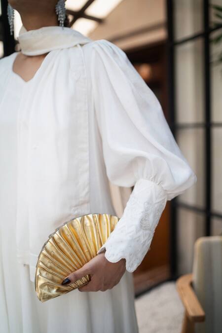 Shop Leela By A White Modal, Cotton Beads, Zari, Embroidery Sweetheart Neck Cuff Anarkali Set Shop_Leela By A_White Modal, Cotton Beads, Zari, Embroidery Sweetheart Neck Cuff Anarkali Set