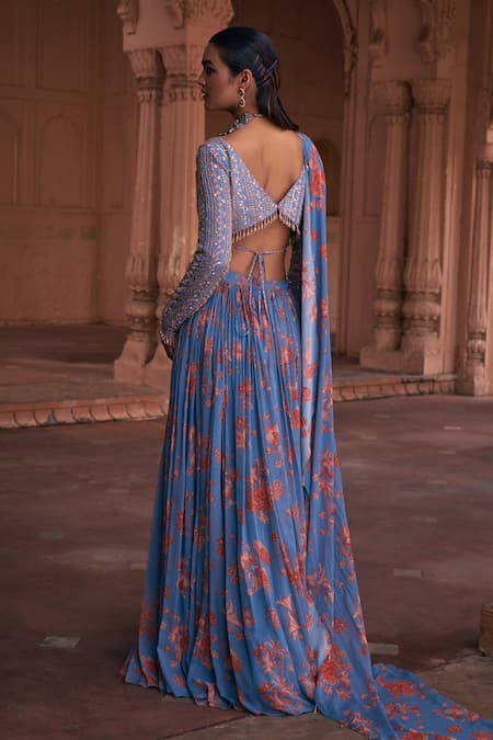 Diyarajvvir Floral Pattern Pre-Draped Skirt Saree With Blouse