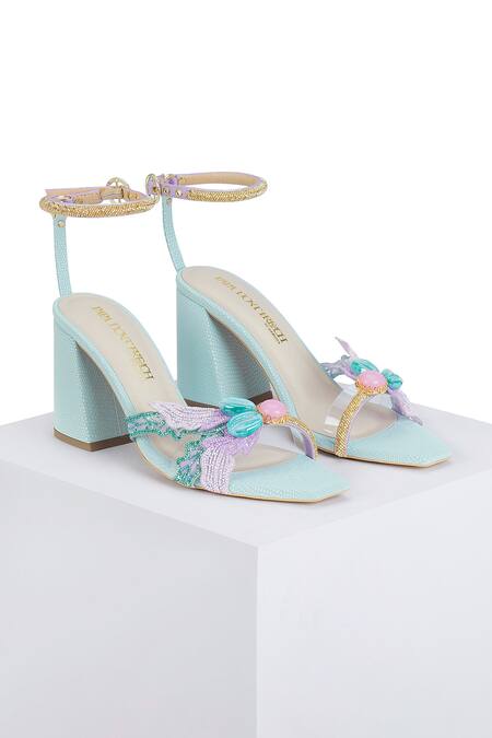 Papa Don't Preach Accessories Green Embroidery, Beads Zazu Embellished Block Heels Online at Aza Fashions Papa Don't Preach Accessories_Green Embroidery, Beads Zazu Embellished Block Heels _Online_at_Aza_Fashions