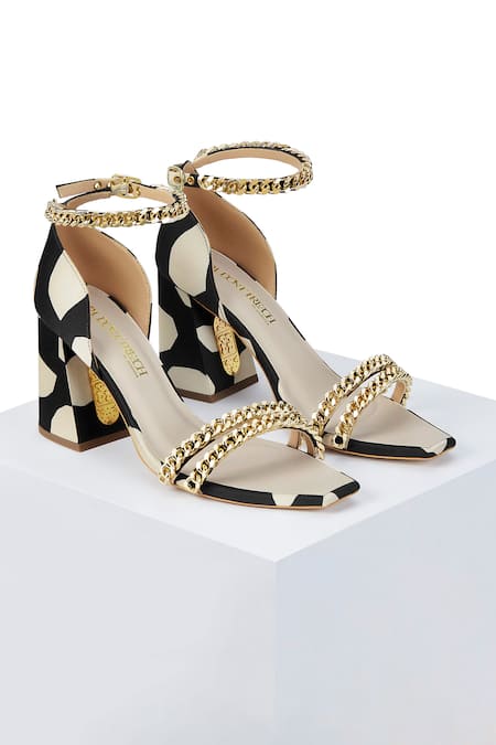 Shop Papa Don't Preach Accessories Black Chains Minzyy Handcrafted Block Heels at Aza Fashions Shop_Papa Don't Preach Accessories_Black Chains Minzyy Handcrafted Block Heels _at_Aza_Fashions