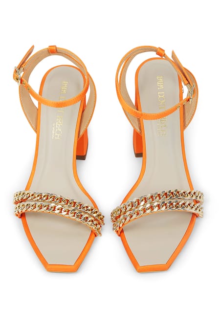 Shop Papa Don't Preach Accessories Orange Beads, Crystals, Rhinestones Flaming Katy Block Heels at Aza Fashions Shop_Papa Don't Preach Accessories_Orange Beads, Crystals, Rhinestones Flaming Katy Block Heels _at_Aza_Fashions