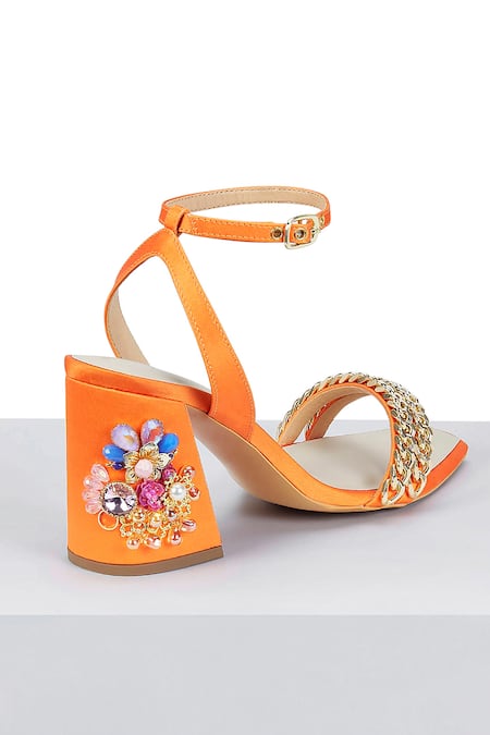 Papa Don't Preach Accessories Orange Beads, Crystals, Rhinestones Flaming Katy Block Heels Online at Aza Fashions Papa Don't Preach Accessories_Orange Beads, Crystals, Rhinestones Flaming Katy Block Heels _Online_at_Aza_Fashions