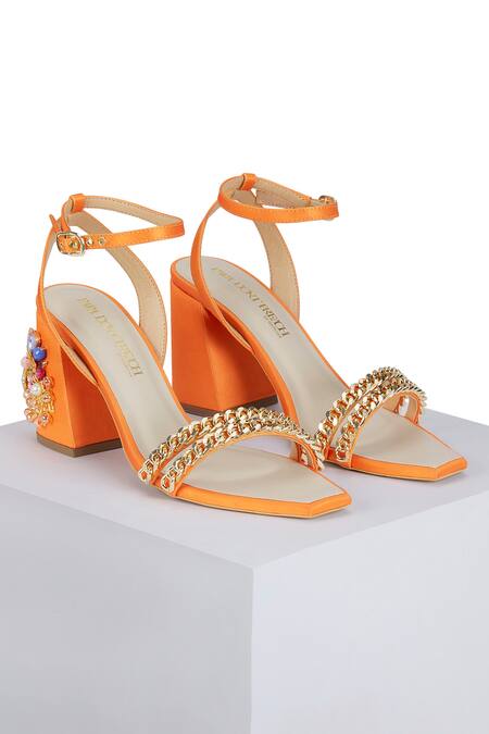 Buy Papa Don't Preach Accessories Orange Beads, Crystals, Rhinestones Flaming Katy Block Heels Online at Aza Fashions Buy_Papa Don't Preach Accessories_Orange Beads, Crystals, Rhinestones Flaming Katy Block Heels _Online_at_Aza_Fashions