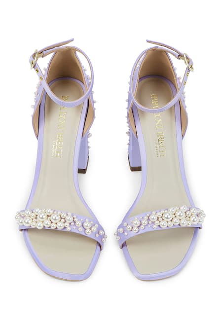 Shop Papa Don't Preach Accessories Purple Embroidery, Pearls Dandelion Twinkle Embellished Heels at Aza Fashions Shop_Papa Don't Preach Accessories_Purple Embroidery, Pearls Dandelion Twinkle Embellished Heels _at_Aza_Fashions