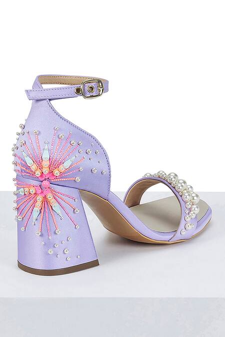 Papa Don't Preach Accessories Purple Embroidery, Pearls Dandelion Twinkle Embellished Heels Online at Aza Fashions Papa Don't Preach Accessories_Purple Embroidery, Pearls Dandelion Twinkle Embellished Heels _Online_at_Aza_Fashions