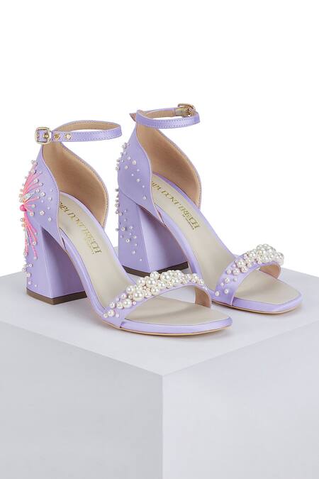 Buy Papa Don't Preach Accessories Purple Embroidery, Pearls Dandelion Twinkle Embellished Heels Online at Aza Fashions Buy_Papa Don't Preach Accessories_Purple Embroidery, Pearls Dandelion Twinkle Embellished Heels _Online_at_Aza_Fashions