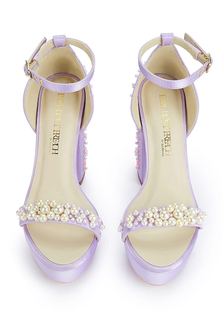 Shop Papa Don't Preach Accessories Purple Beads, Pearls Dandelion Twinkle Embellished Platform Block Heels at Aza Fashions Shop_Papa Don't Preach Accessories_Purple Beads, Pearls Dandelion Twinkle Embellished Platform Block Heels _at_Aza_Fashions