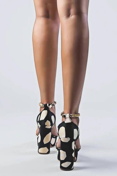 Shop Papa Don't Preach Accessories Black Chains Minzyy Abstract Print Block Heels Online at Aza Fashions Shop_Papa Don't Preach Accessories_Black Chains Minzyy Abstract Print Block Heels _Online_at_Aza_Fashions