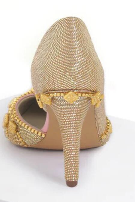 Papa Don't Preach Accessories Gold Embroidery Midnight Halo Pumps Online at Aza Fashions Papa Don't Preach Accessories_Gold Embroidery Midnight Halo Pumps _Online_at_Aza_Fashions