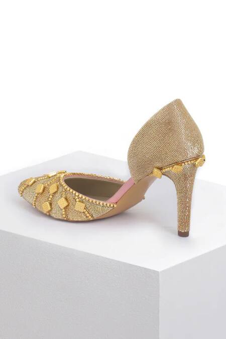 Buy Papa Don't Preach Accessories Gold Embroidery Midnight Halo Pumps Online at Aza Fashions Buy_Papa Don't Preach Accessories_Gold Embroidery Midnight Halo Pumps _Online_at_Aza_Fashions