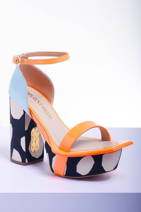 Papa Don't Preach Accessories Orange Color Block Heels Online at Aza Fashions Papa Don't Preach Accessories_Orange Color Block Heels _Online_at_Aza_Fashions