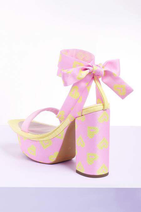 Buy Papa Don't Preach Accessories Pink Miss Pacman Block Heels Online at Aza Fashions Buy_Papa Don't Preach Accessories_Pink Miss Pacman Block Heels _Online_at_Aza_Fashions