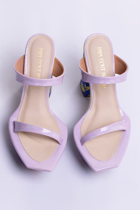 Shop Papa Don't Preach Accessories Blue Pixel Print Block Heels at Aza Fashions Shop_Papa Don't Preach Accessories_Blue Pixel Print Block Heels _at_Aza_Fashions