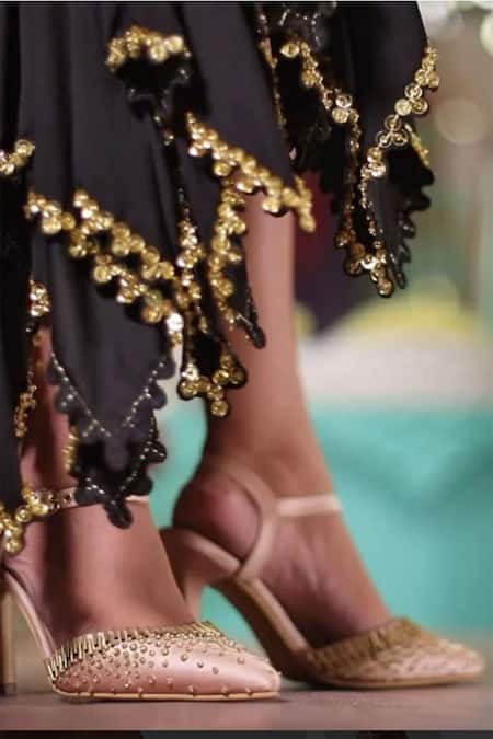 Buy_Papa Don't Preach Accessories_Rose Gold Studs Isadora Metallic Studded Stilettos _Online_at_Aza_Fashions