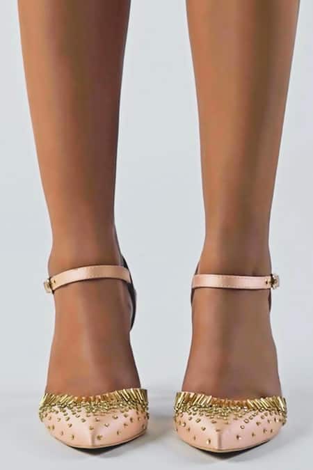 Shop_Papa Don't Preach Accessories_Rose Gold Studs Isadora Metallic Studded Stilettos _Online_at_Aza_Fashions