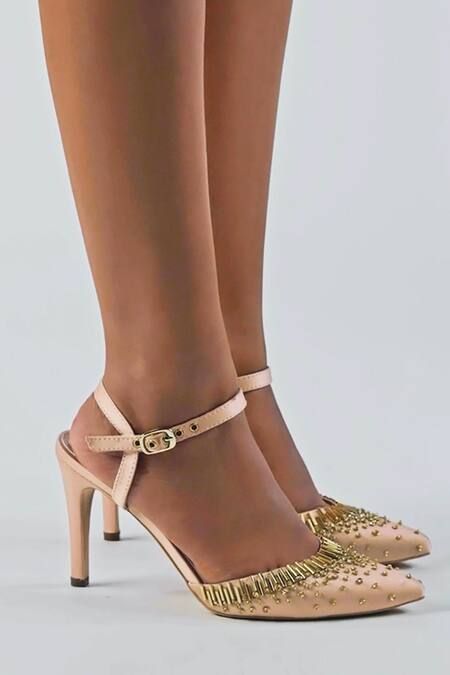 Papa Don't Preach Accessories_Rose Gold Studs Isadora Metallic Studded Stilettos _at_Aza_Fashions