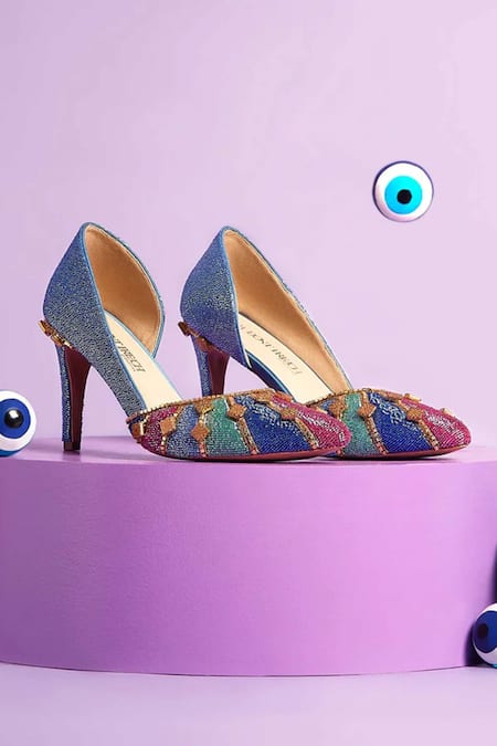 Papa Don't Preach Accessories Blue Beads, Studs Midnights Babe Embroidered Stiletto Pumps Online at Aza Fashions Papa Don't Preach Accessories_Blue Beads, Studs Midnights Babe Embroidered Stiletto Pumps _Online_at_Aza_Fashions