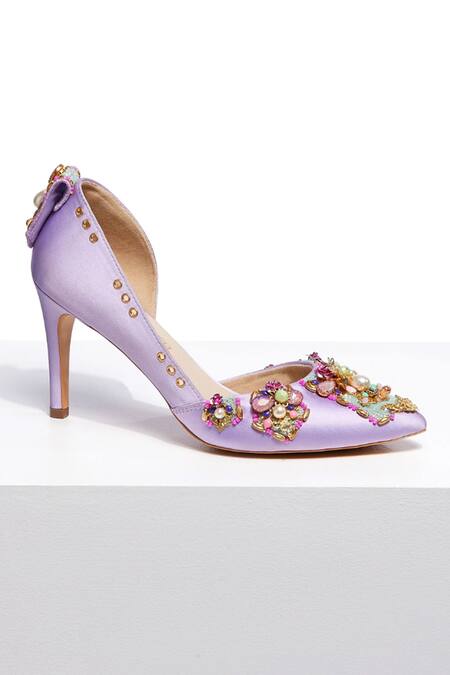 Shop Papa Don't Preach Accessories Purple Crystals, Pearls Very Peri Embroidered Pumps Online at Aza Fashions Shop_Papa Don't Preach Accessories_Purple Crystals, Pearls Very Peri Embroidered Pumps _Online_at_Aza_Fashions
