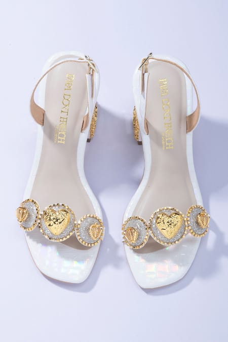 Papa Don't Preach Accessories White Glass Cut Bead Embellished Block Heels 