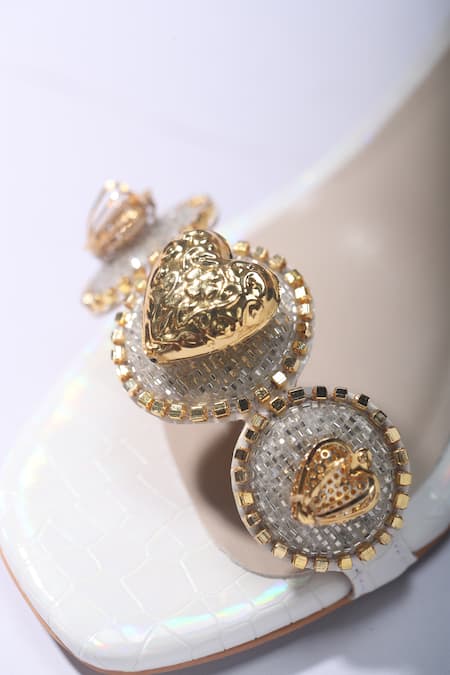 Papa Don't Preach Accessories Embellished White Block Heels 