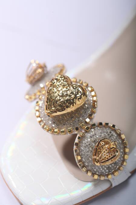 Papa Don't Preach Accessories_White Glitter, Beads, Brooches Embellished Block Heels _Online_at_Aza_Fashions