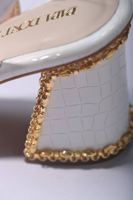 Buy_Papa Don't Preach Accessories_White Glitter, Beads, Brooches Embellished Block Heels _Online_at_Aza_Fashions