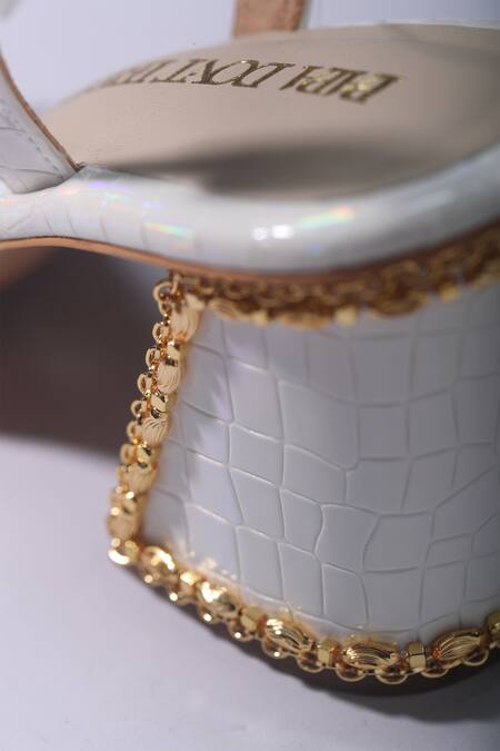 Shop_Papa Don't Preach Accessories_White Glitter, Beads, Brooches Embellished Block Heels _Online_at_Aza_Fashions