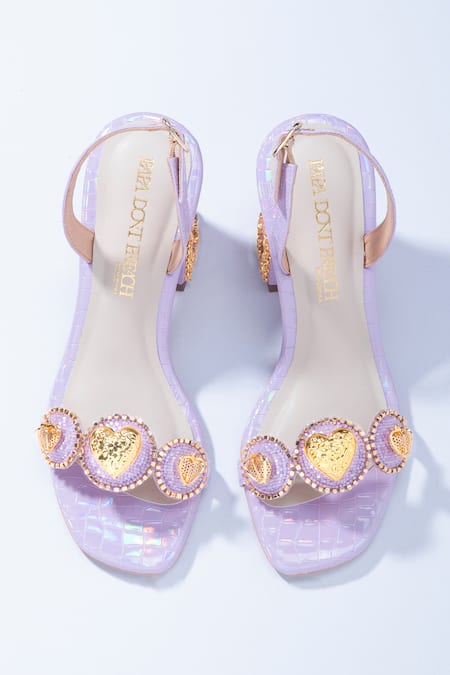 Papa Don't Preach Accessories Purple Glass Cut Bead Le Macaron Embellished Block Heels 