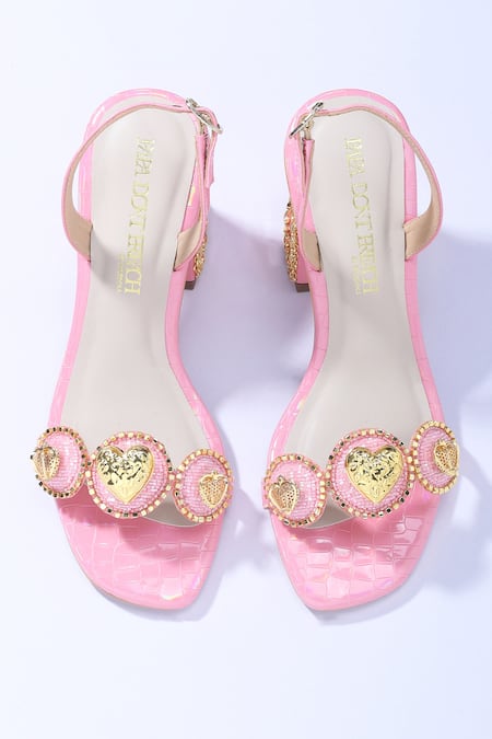 Papa Don't Preach Accessories Pink Glass Cut Bead Le Macaron Embellished Block Heels 