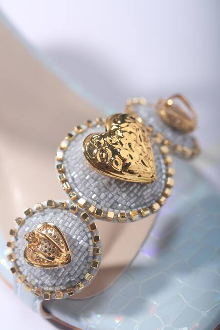 Buy_Papa Don't Preach Accessories_Blue Beads, Brooches Le Macaron Embellished Dainty Block Heels _Online_at_Aza_Fashions