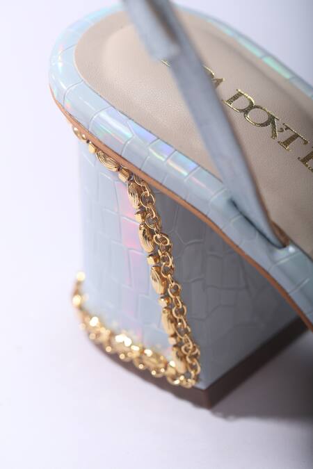 Shop_Papa Don't Preach Accessories_Blue Beads, Brooches Le Macaron Embellished Dainty Block Heels _Online_at_Aza_Fashions