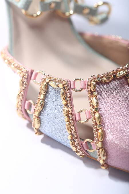 Buy_Papa Don't Preach Accessories_Multi Color Beads Sugar Ringlet 3d Metallic Embroidered Stilettos _Online_at_Aza_Fashions