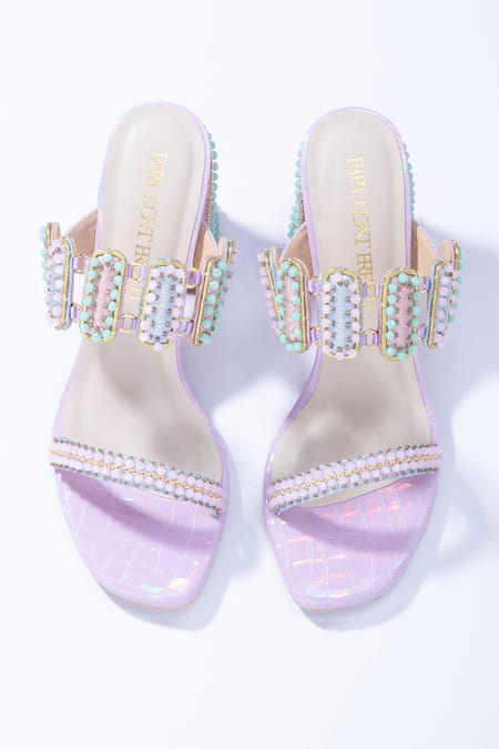 Papa Don't Preach Accessories Purple Bead Sugar Tabs Embellished Block Heels 