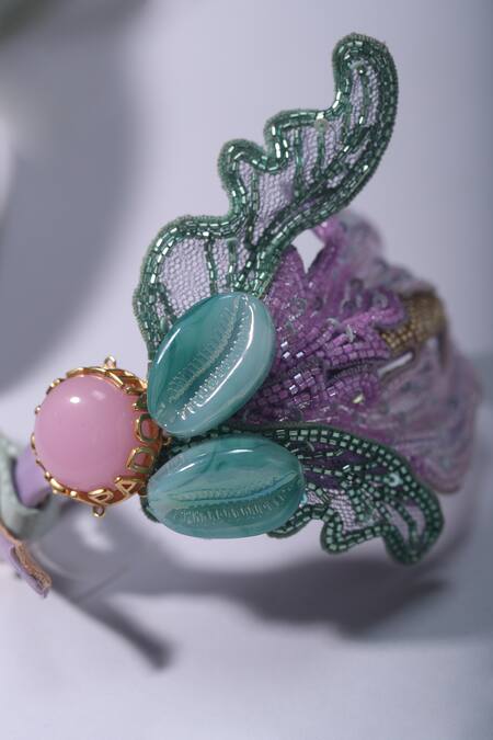 Papa Don't Preach Accessories Purple Beads, Diamonds Zazu Leaf Embellished Stilettos Online at Aza Fashions Papa Don't Preach Accessories_Purple Beads, Diamonds Zazu Leaf Embellished Stilettos _Online_at_Aza_Fashions