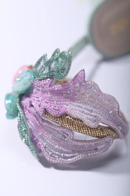 Shop Papa Don't Preach Accessories Purple Beads, Diamonds Zazu Leaf Embellished Stilettos Shop_Papa Don't Preach Accessories_Purple Beads, Diamonds Zazu Leaf Embellished Stilettos