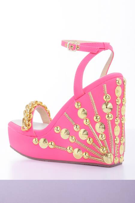 Papa Don't Preach Accessories_Pink Chains April Moon Embellished Wedge Heels _Online_at_Aza_Fashions