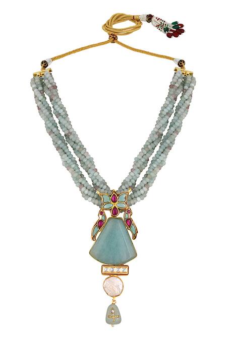 HRISHA_Green Pearls, Stones Kundan Polki Embellished Choker Necklace Set _Online_at_Aza_Fashions
