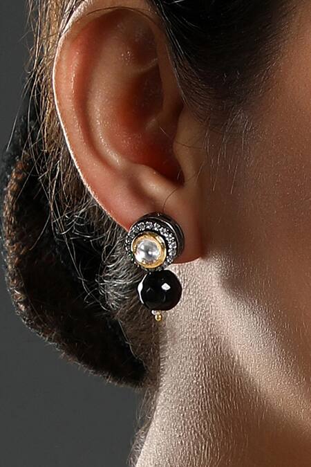 HRISHA_Gold Plated Zari, Diamonds Kundan Polki Embellished Long Pendant Necklace Set_at_Aza_Fashions