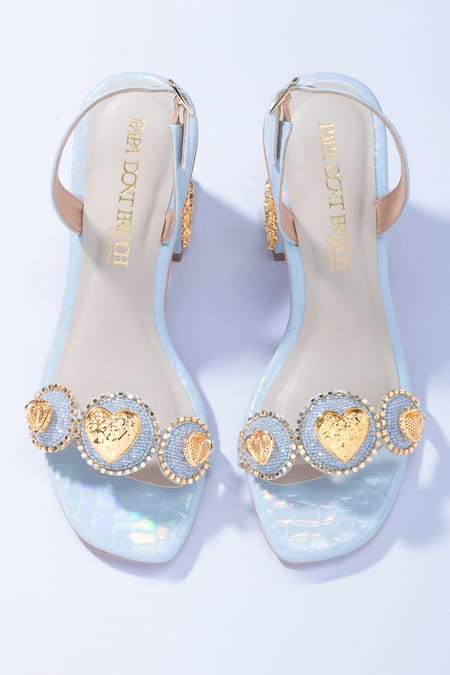 Papa Don't Preach Accessories Blue Glass Cut Bead Le Macaron Embellished Dainty Block Heels 