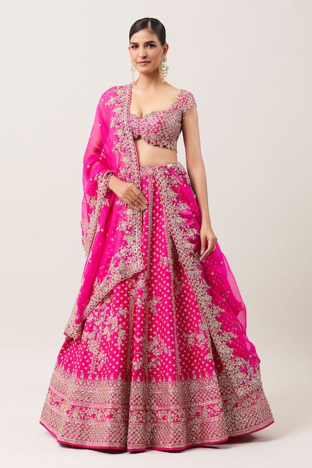 Anushree Reddy Pink Raw Silk Embroidery Zardozi Nyomaa Gullista Bridal Lehenga Set  