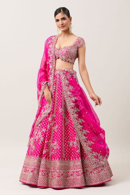 Shop Anushree Reddy Pink Silk, Organza Zari, Nyomaa Gullista Zardozi Embroidered Bridal Lehenga Set Online at Aza Fashions Shop_Anushree Reddy_Pink Silk, Organza Zari, Nyomaa Gullista Zardozi Embroidered Bridal Lehenga Set _Online_at_Aza_Fashions